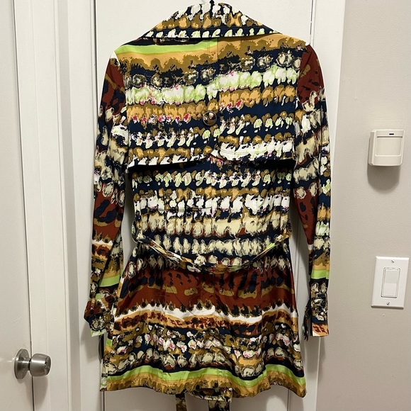 Vertigo Paris Trench Pea Coat Belted Lined Jacket Colorful Artsy Unique Women XS - Picture 4 of 11